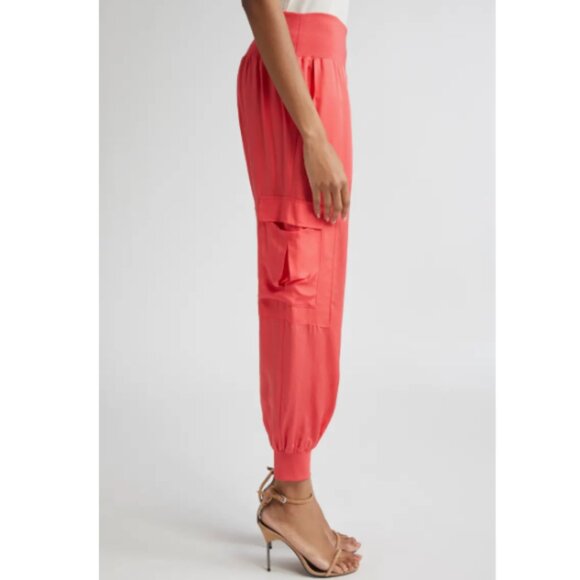 Cinq à Sept 'Giles' Satin Cargo Jogger Pants, Cherry Lemon - Picture 3 of 4